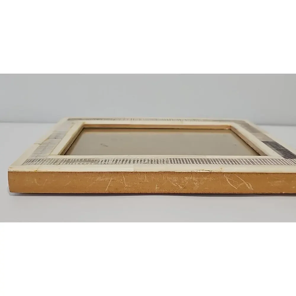 Ivory Gray Inlay Picture Frame Ribbed Tile Coastal Boho Organic Textured Frame